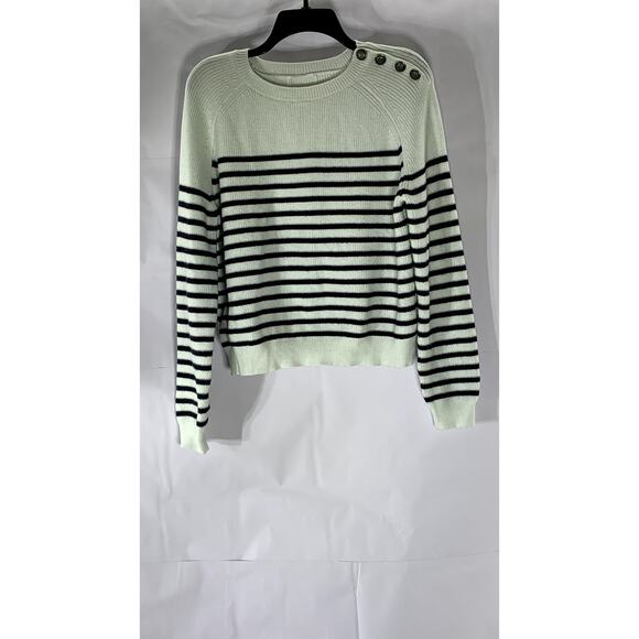 UNBRANDED Women's White-Black Striped Knit Button-Detail Wool-Blend Sweater SZXL - Picture 1 of 9